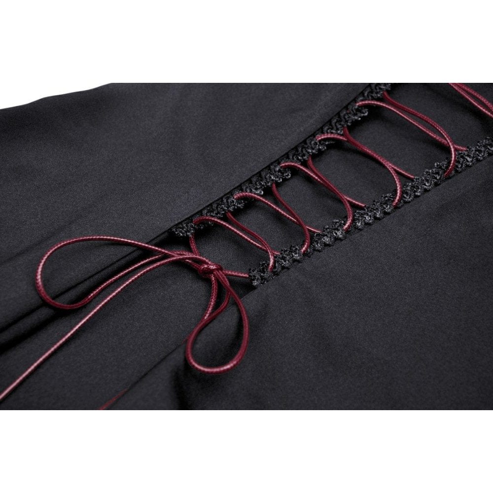 Darkinlove Women's Gothic Puff Sleeved Frilly Necktie Dress