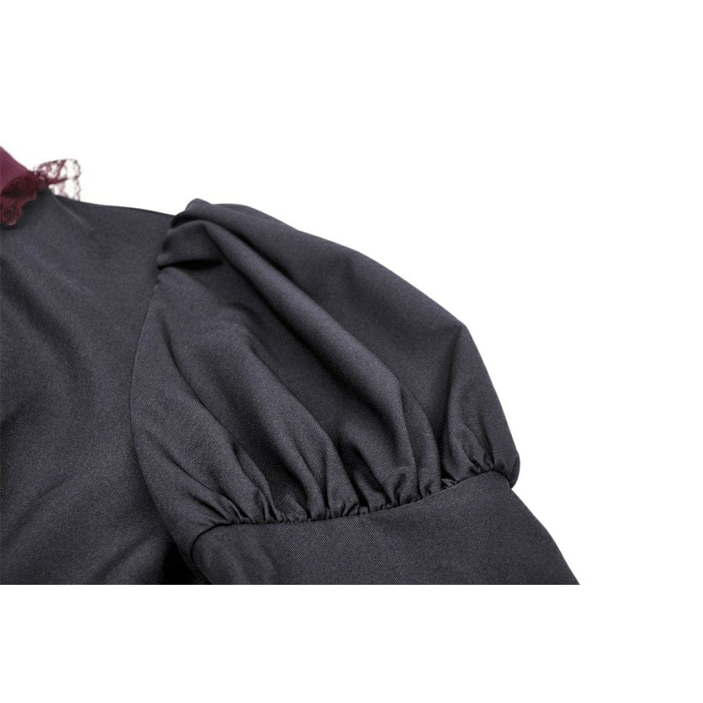 Darkinlove Women's Gothic Puff Sleeved Frilly Necktie Dress