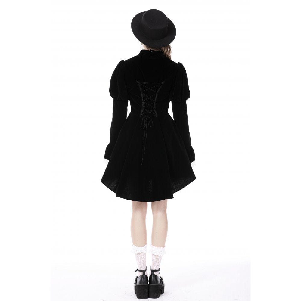 Darkinlove Women's Gothic Puff Sleeved Frilly Necktie Velvet Jacket