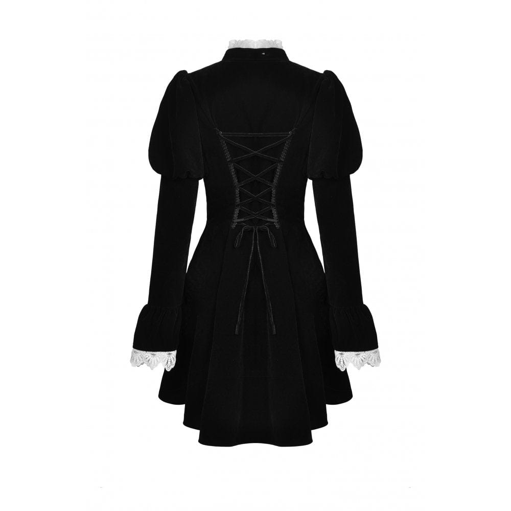 Darkinlove Women's Gothic Puff Sleeved Frilly Necktie Velvet Jacket