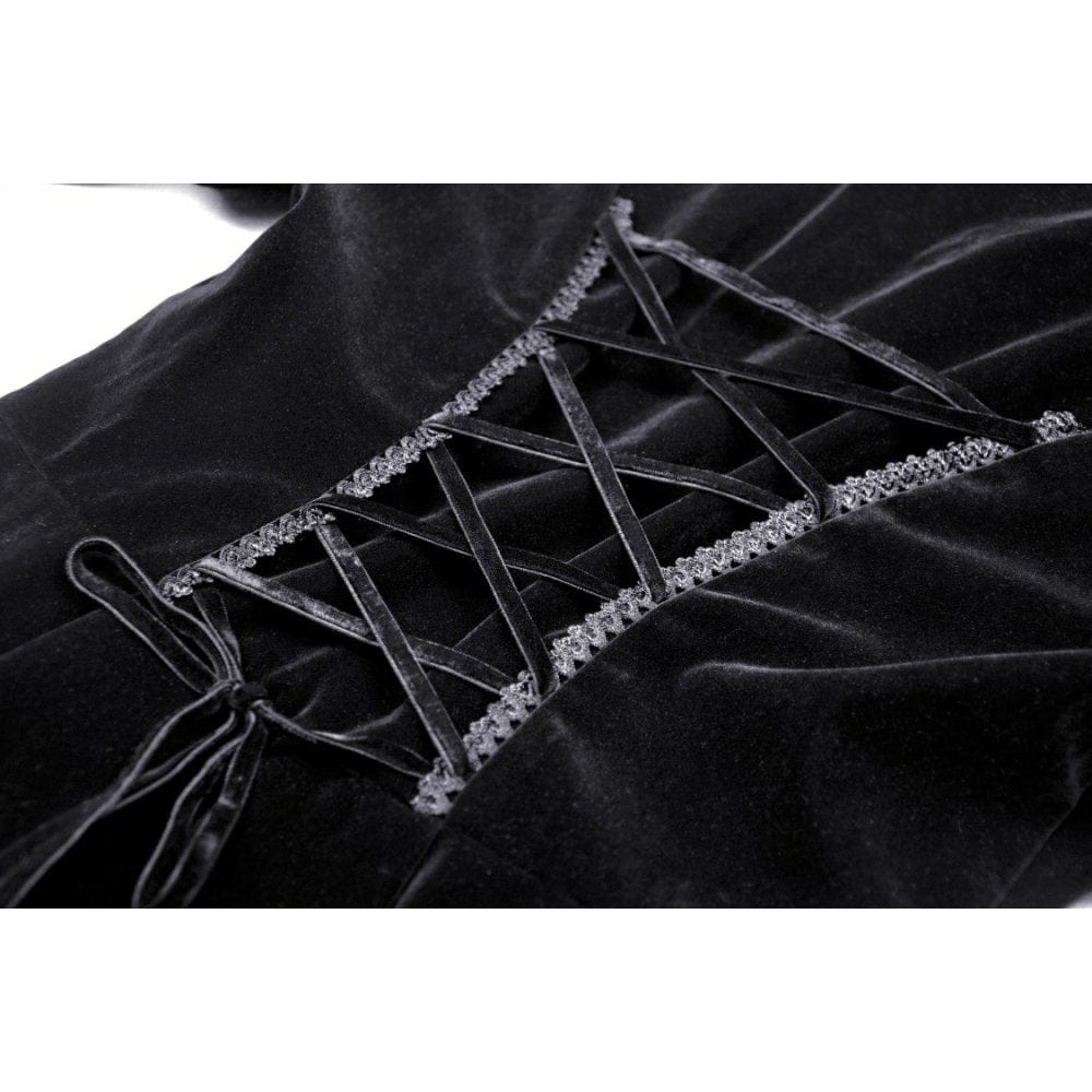 Darkinlove Women's Gothic Puff Sleeved Frilly Necktie Velvet Jacket