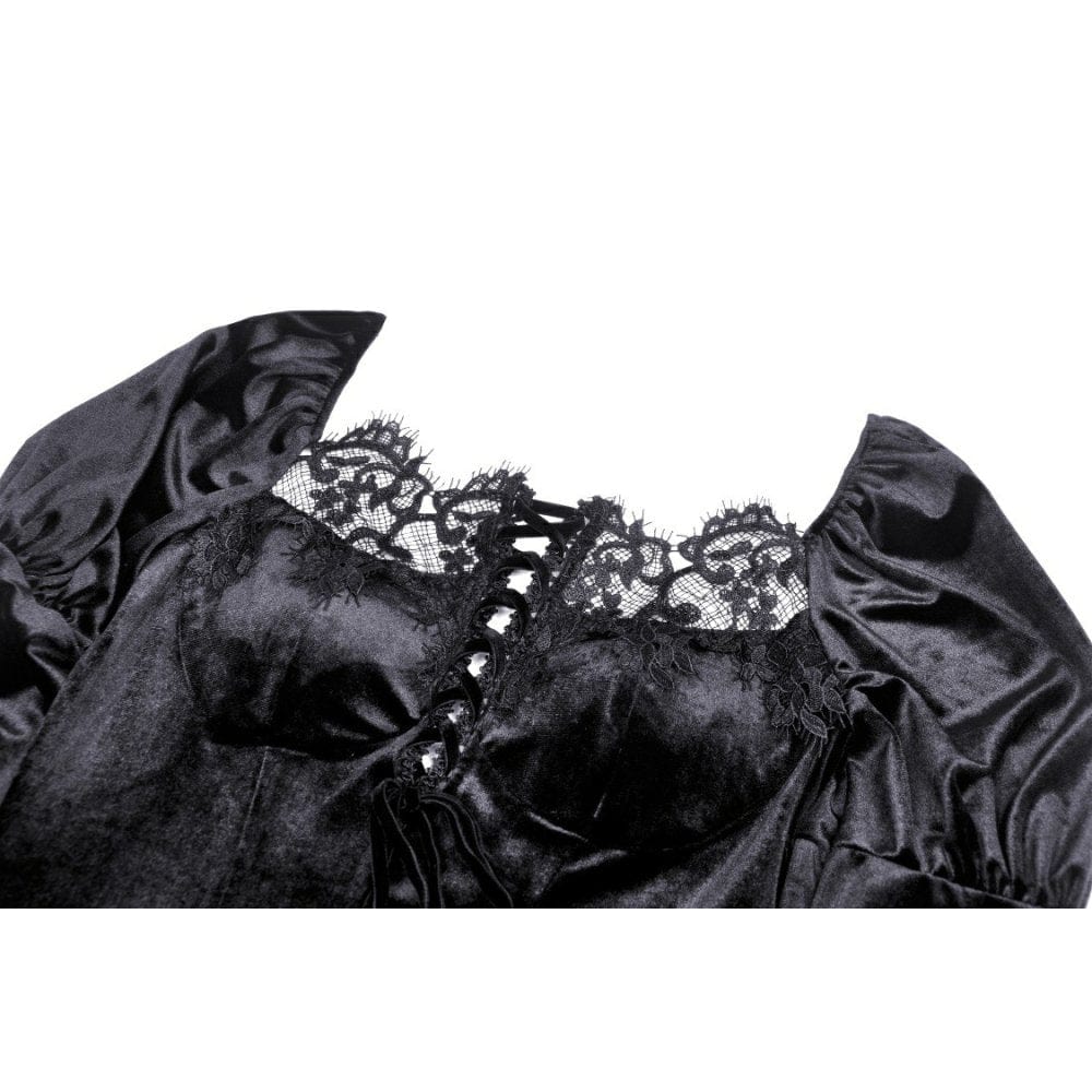 Darkinlove Women's Gothic Puff Sleeved Lace Splice Velvet Dress