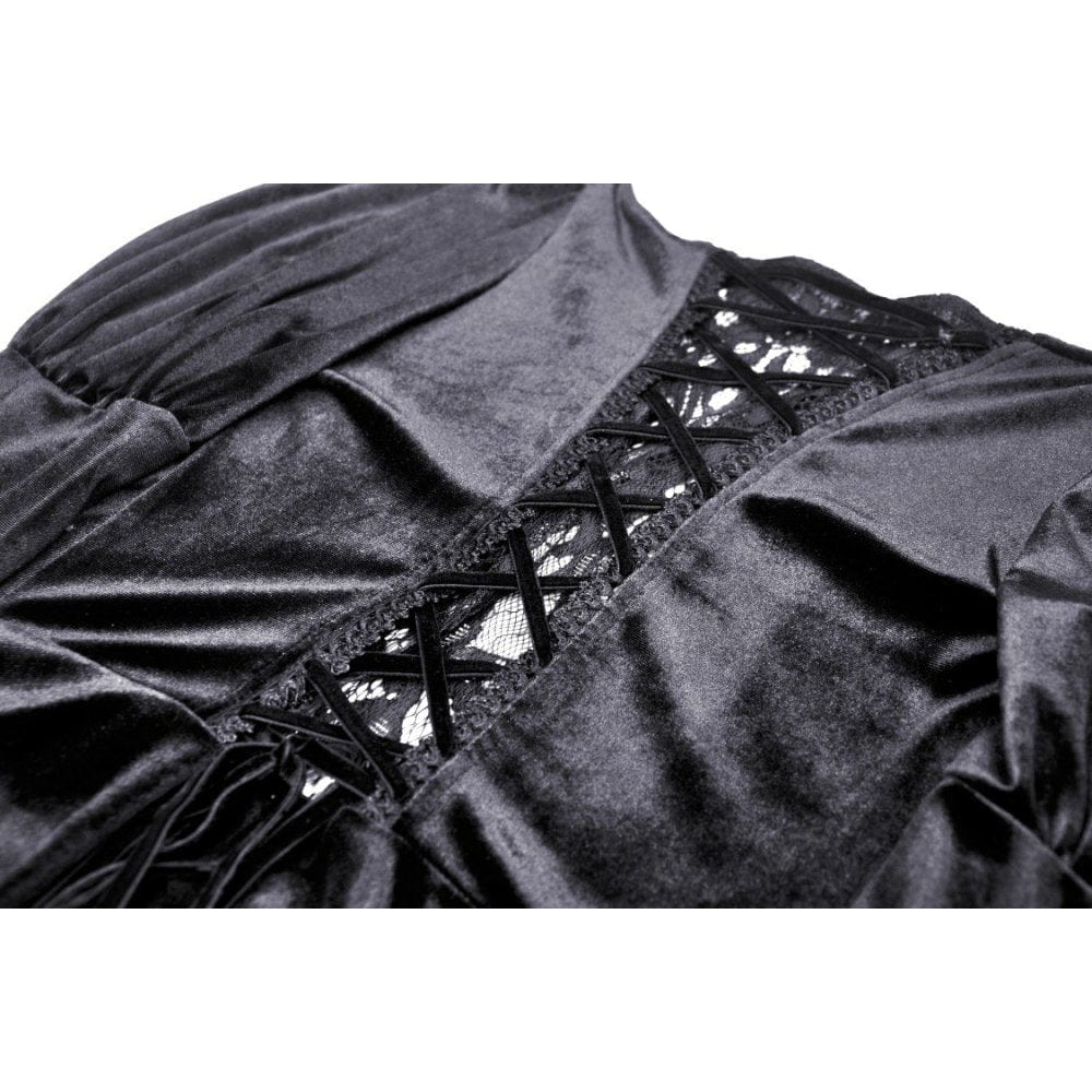 Darkinlove Women's Gothic Puff Sleeved Lace Splice Velvet Dress