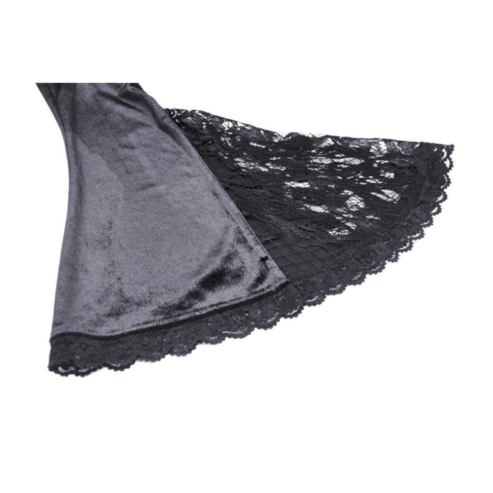 Darkinlove Women's Gothic Puff Sleeved Lace Splice Velvet Dress