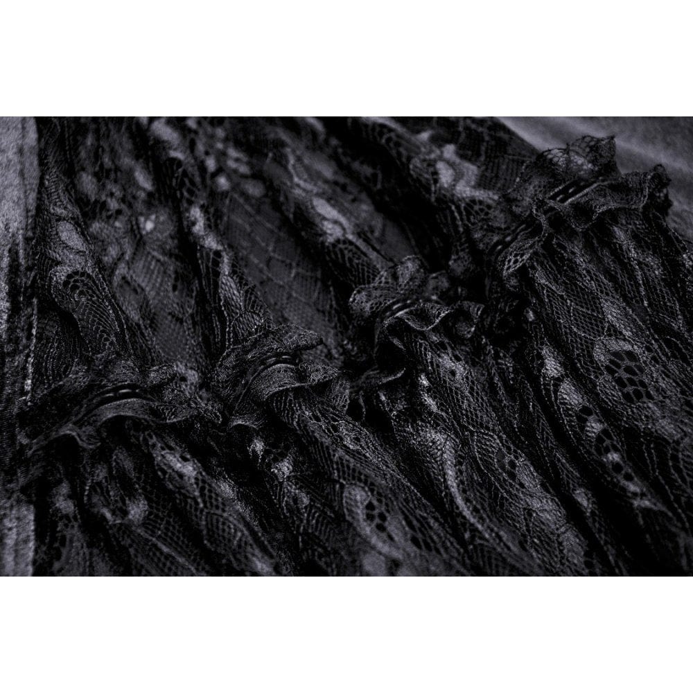 Darkinlove Women's Gothic Puff Sleeved Lace Splice Velvet Dress