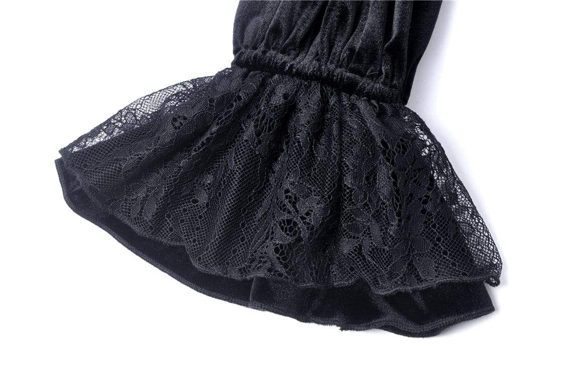 Darkinlove Women's Gothic Ruched Lace V-neck Velvet Dresses