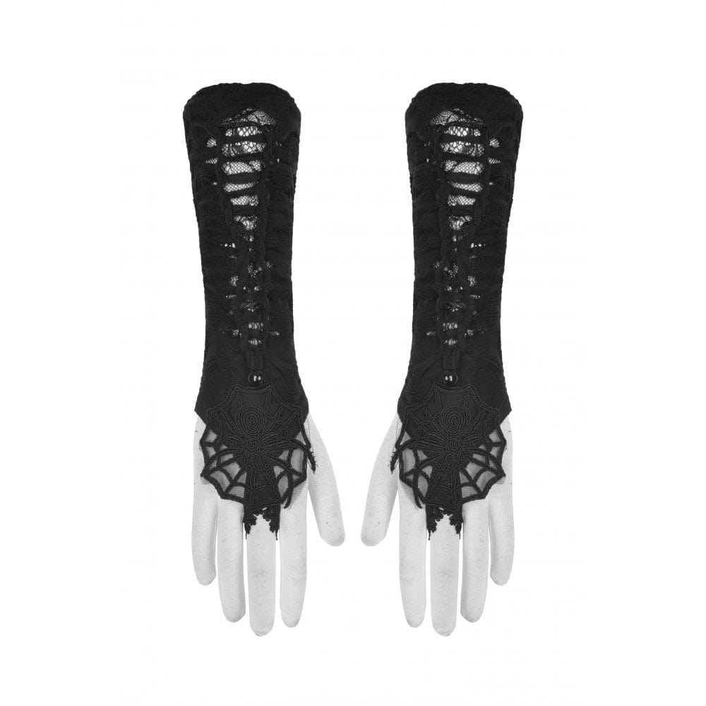 Darkinlove Women's Gothic Spider Web Ripped Lace Long Gloves Sleeve Cover