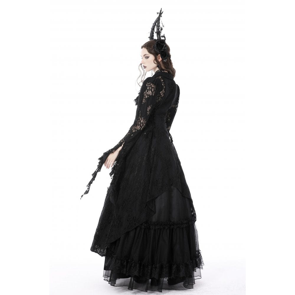 Darkinlove Women's Gothic Turn-down Collar Irregular Lace Dress