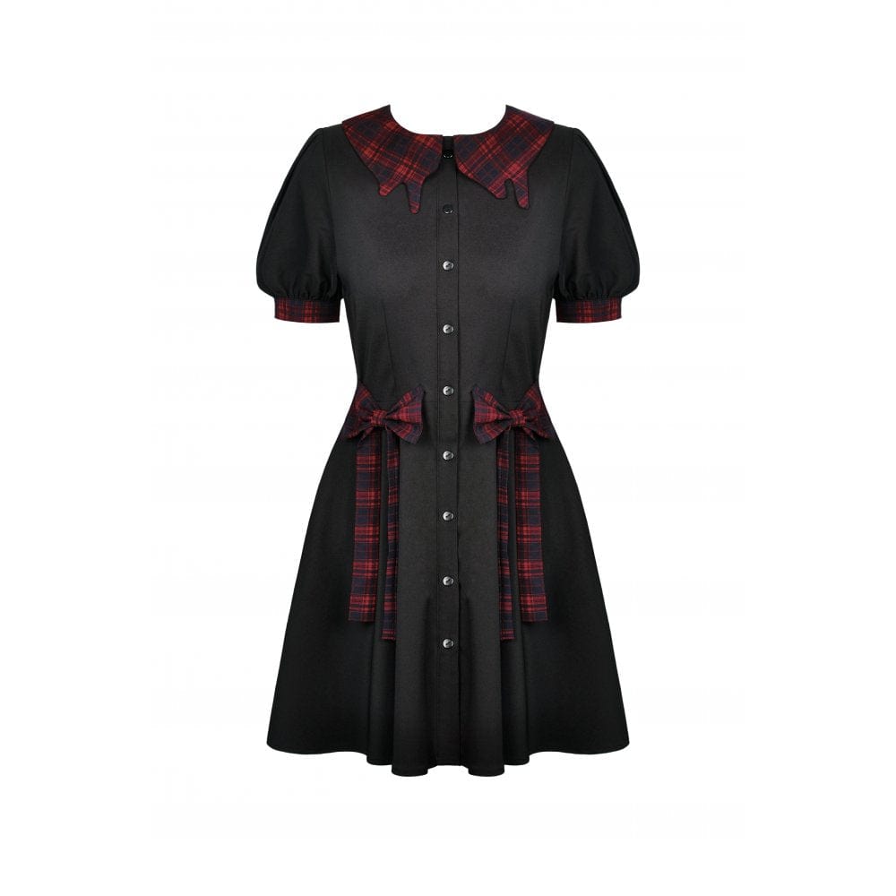 Darkinlove Women's Grunge Front Button Bowknot Shirt Dress