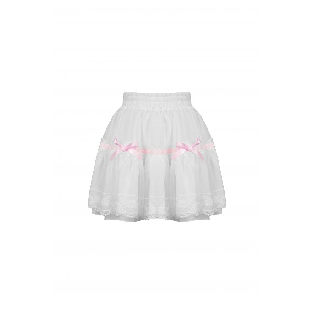Darkinlove Women's Lolita Bowknot Multilayer Mesh Short Skirt White