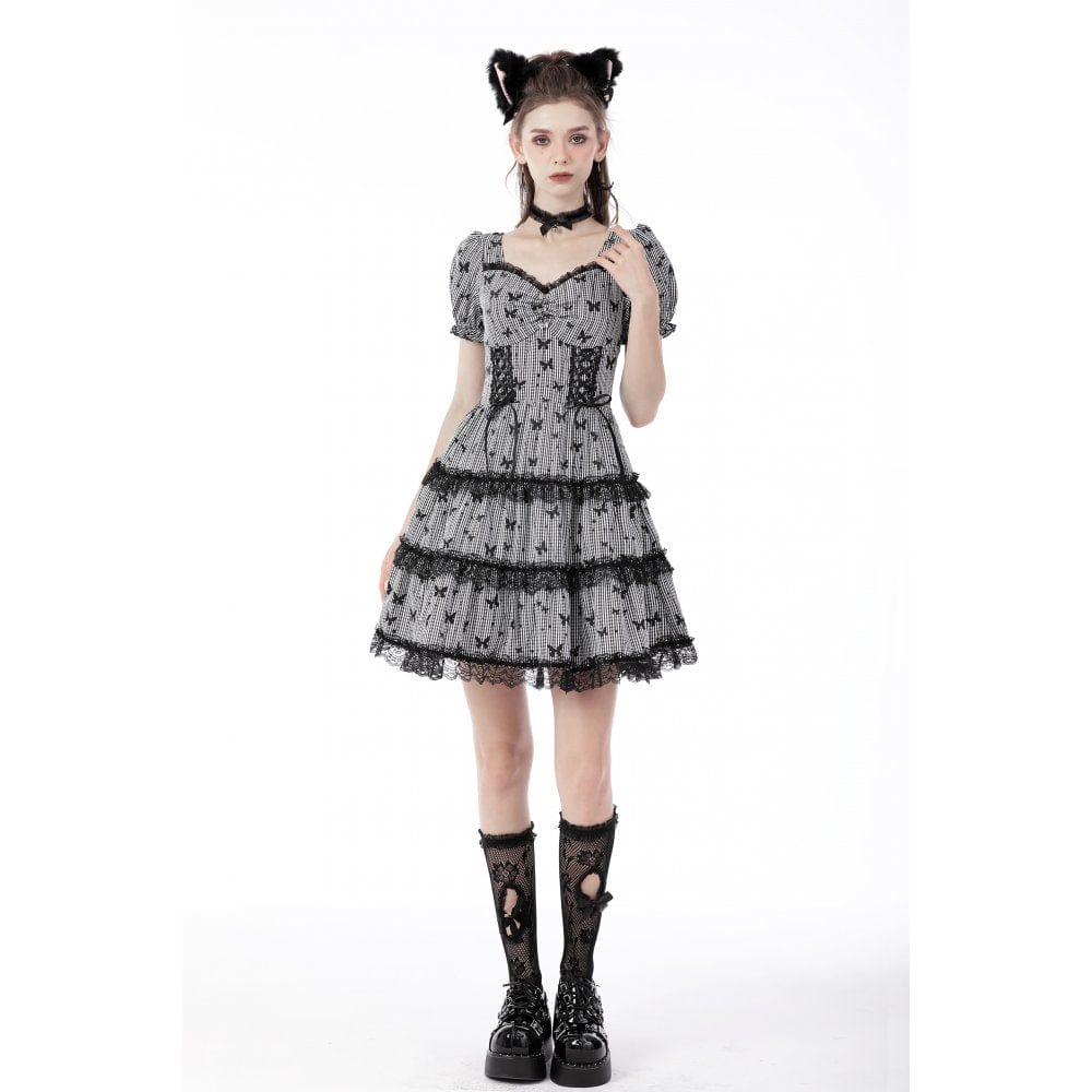 Darkinlove Women's Lolita Butterflies Plaid Dress