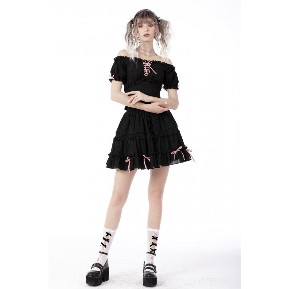 Darkinlove Women's Lolita Off Shoulder Ruffles Top