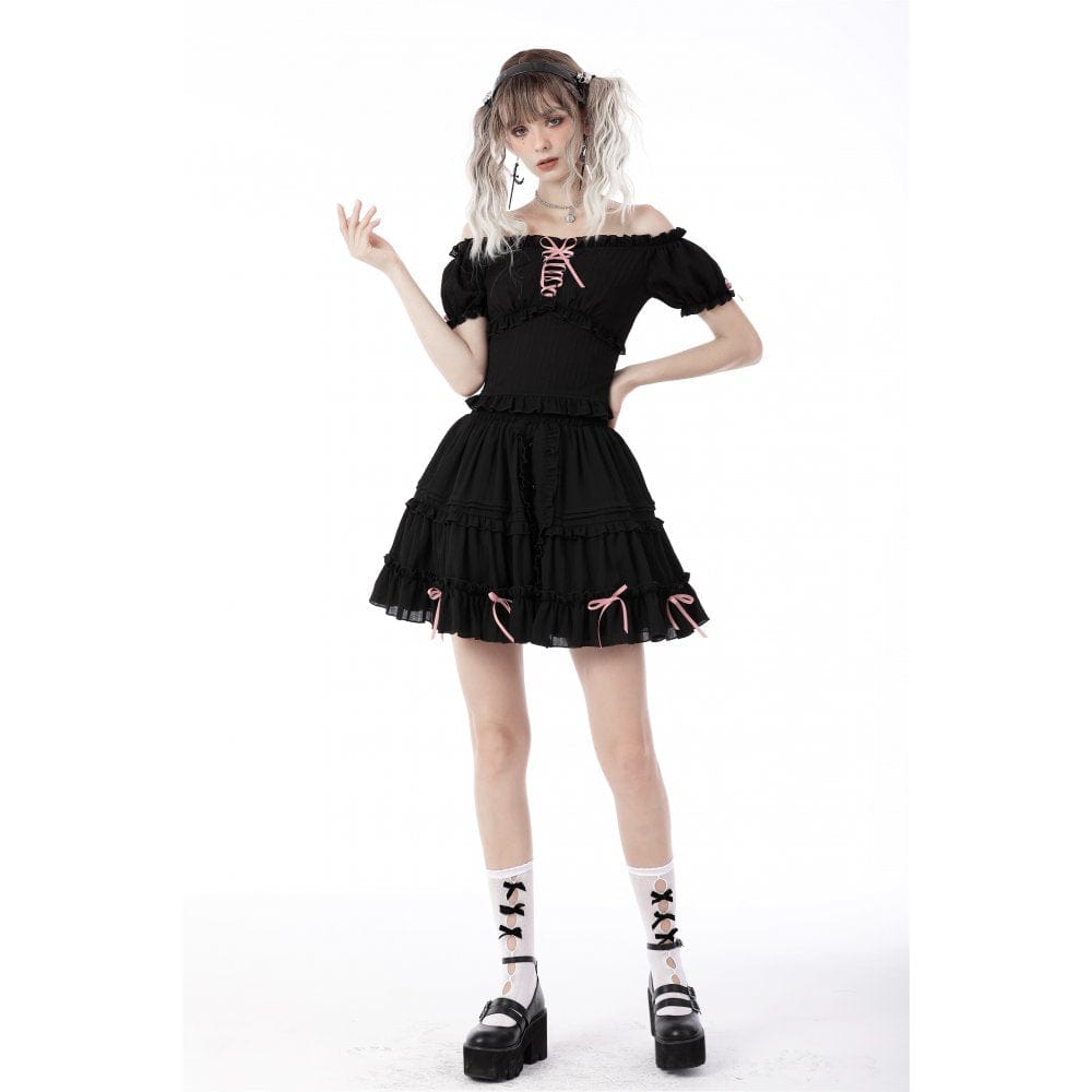 Darkinlove Women's Lolita Off Shoulder Ruffles Top