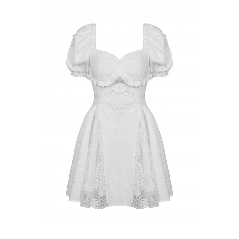Darkinlove Women's Lolita Square Collar Puff Sleeved Princess Dress Wedding Dress