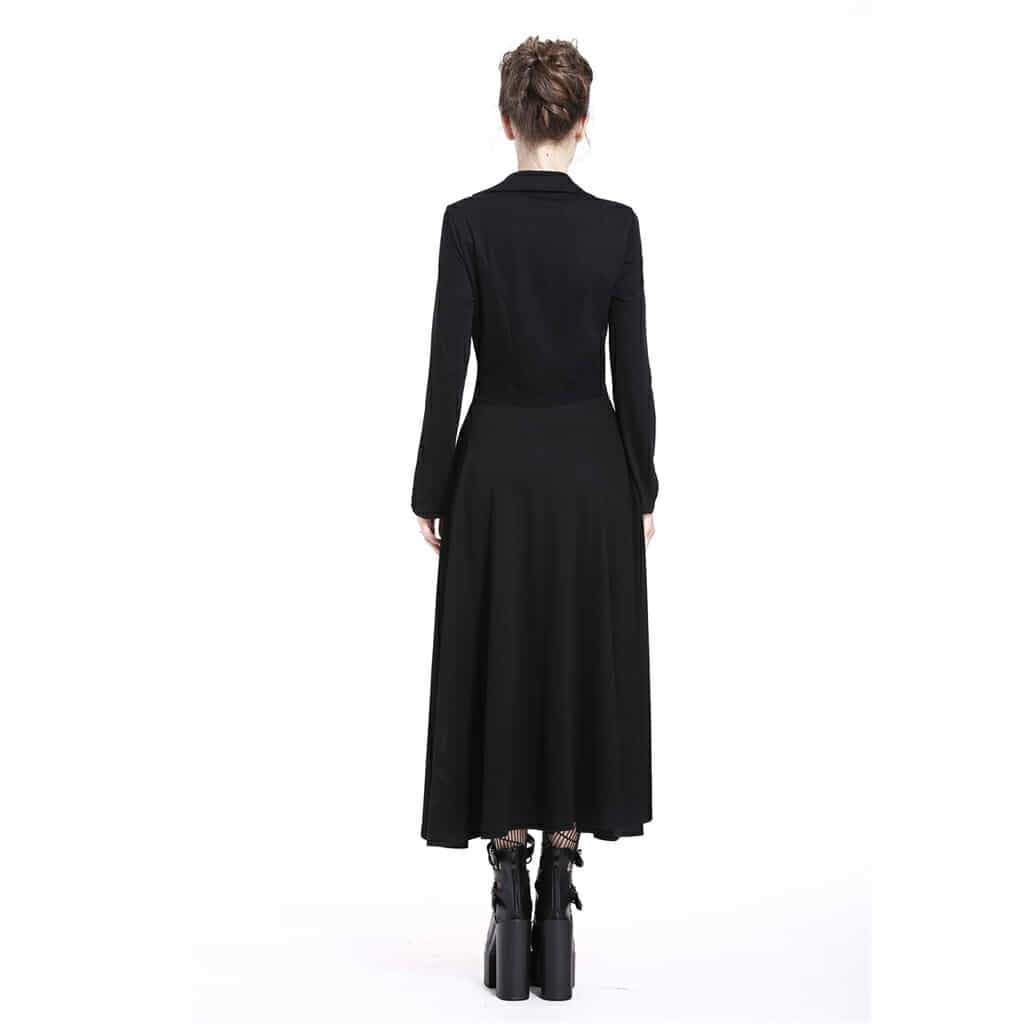 Darkinlove Women's Long Leather Trimmed Black Dress
