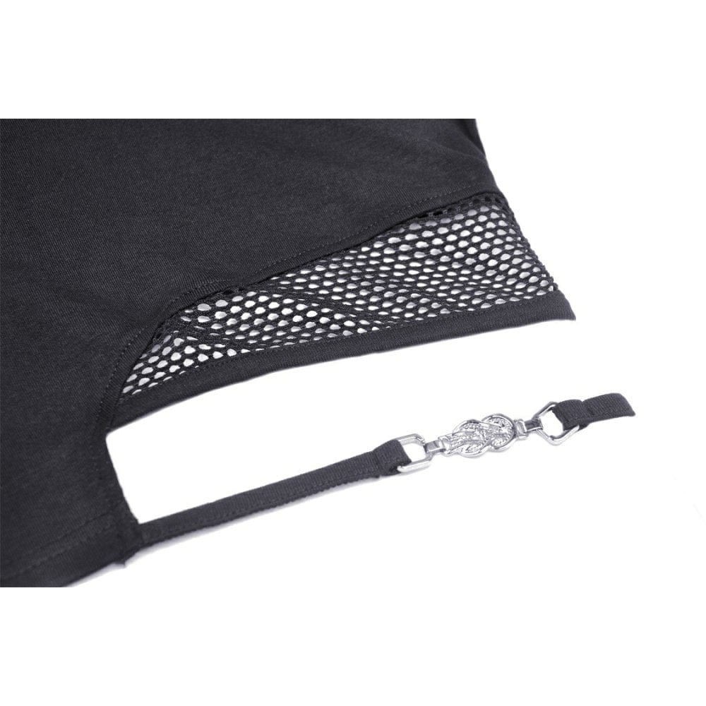 Darkinlove Women's Punk Irregular Cutout Mesh Splice Crop Top