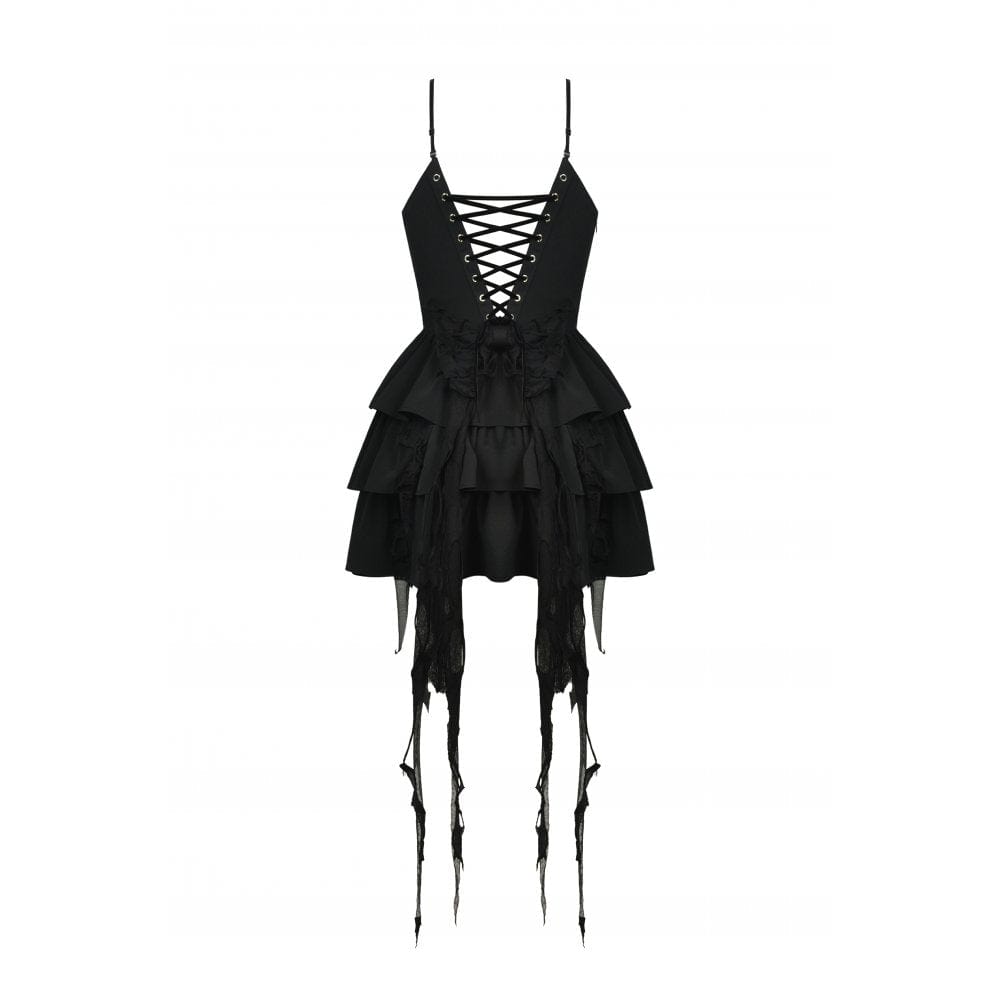 Darkinlove Women's Punk Little Devil Multilayer Slip Dress