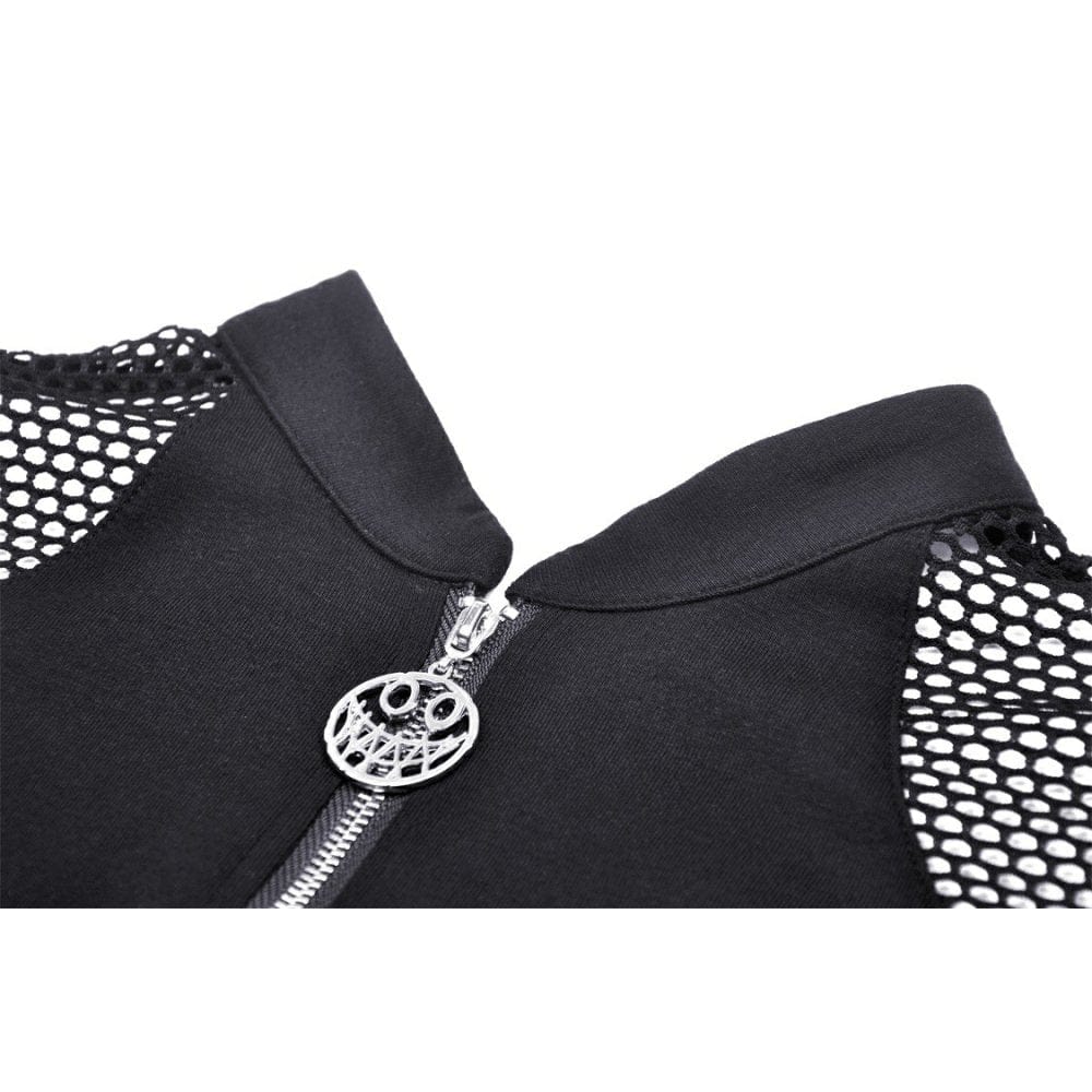 Darkinlove Women's Punk Mesh Splice Eyelets Crop Top