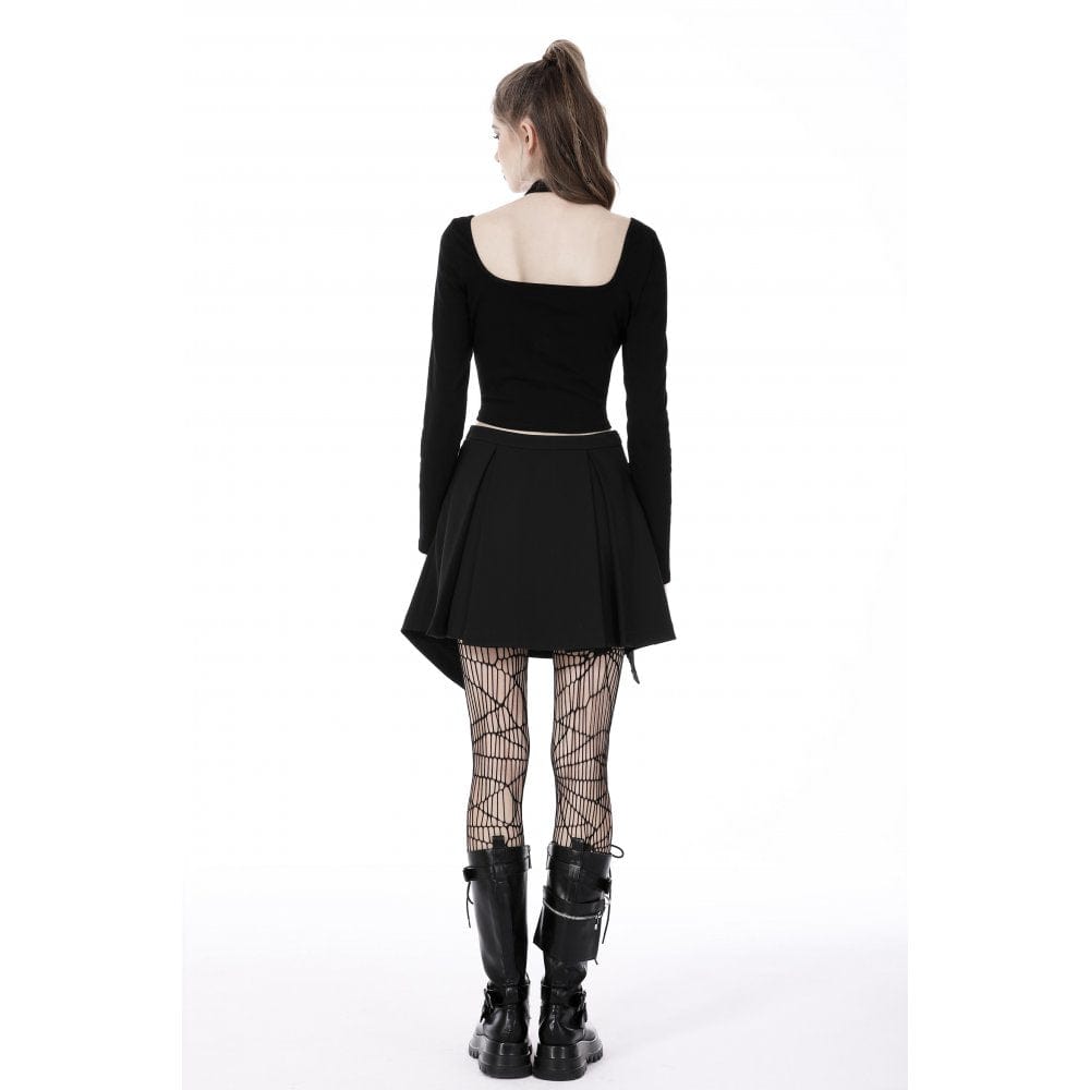 Darkinlove Women's Punk Mesh Splice Halterneck Crop Top