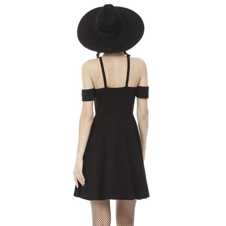 Women's Punk Off Shoulder Star Halterneck Black Little Dresses