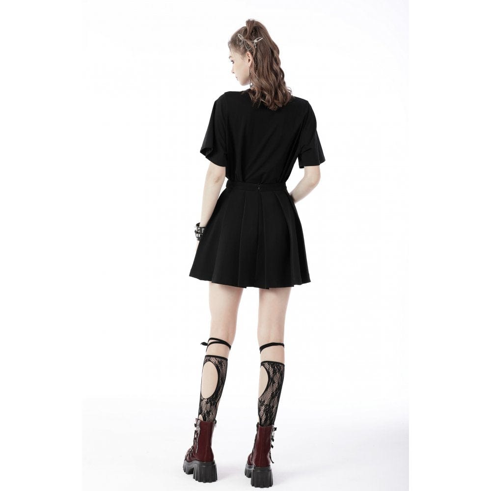 Darkinlove Women's Punk Rock Pleated Skirt with Red Plaid Strap