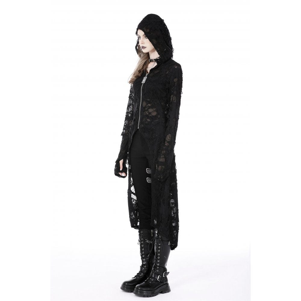Darkinlove Women's Punk Split Ripped Coat with Hood