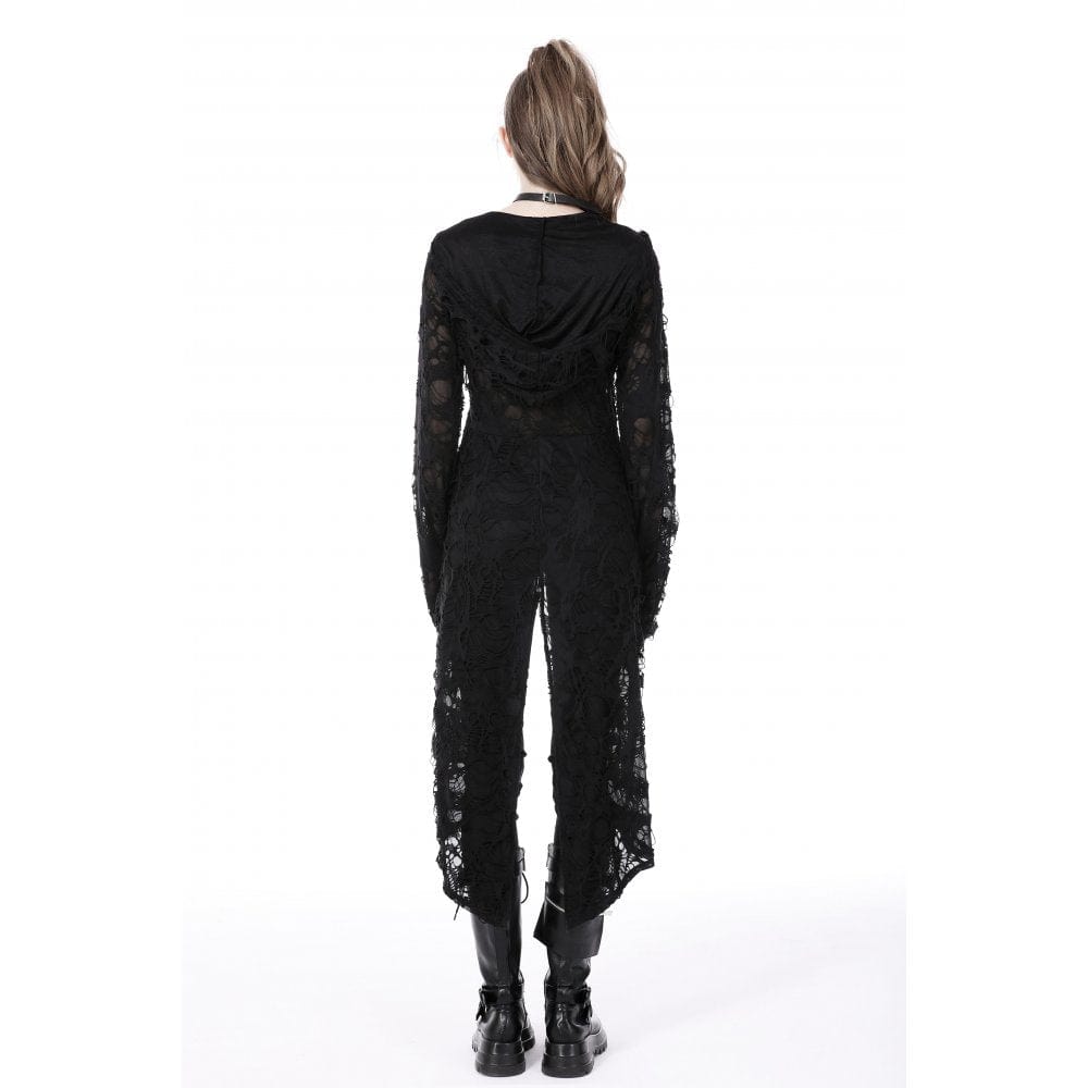 Darkinlove Women's Punk Split Ripped Coat with Hood