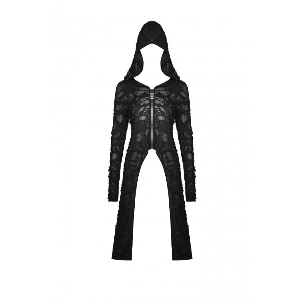 Darkinlove Women's Punk Split Ripped Coat with Hood