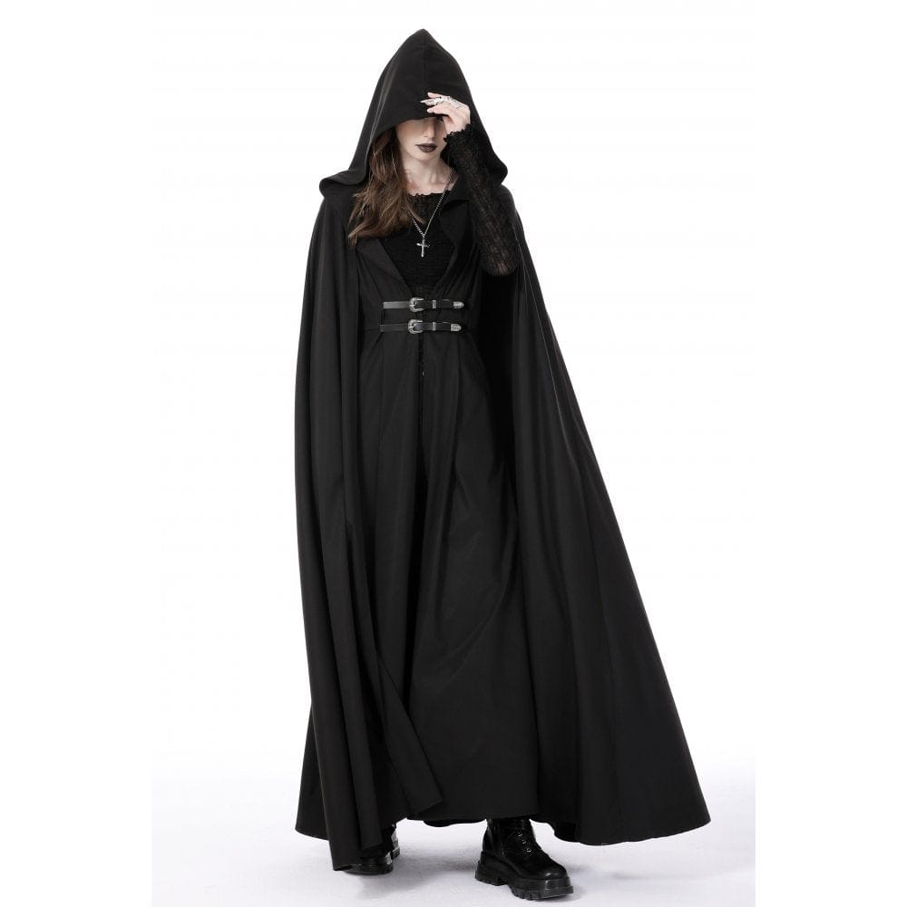 Darkinlove Women's Punk Straps Long Coat with Hood