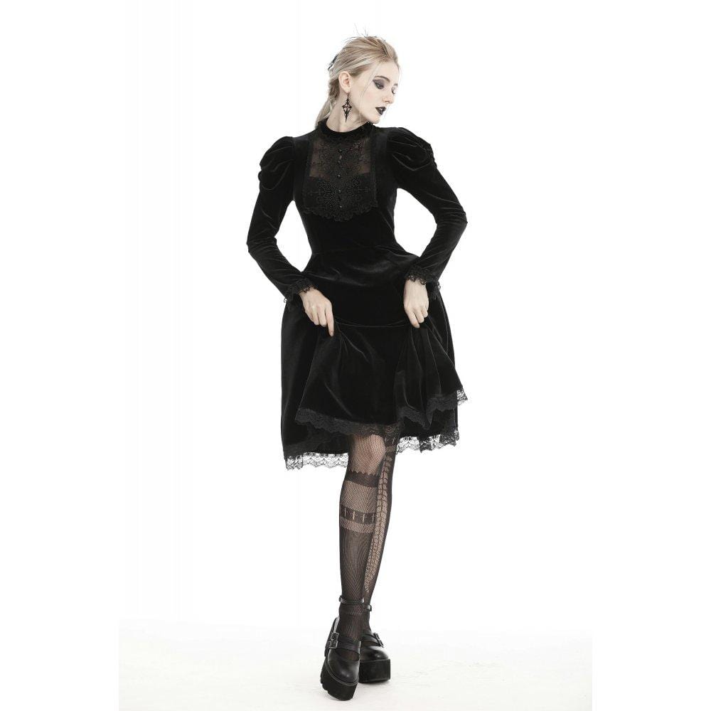 Darkinlove Women's Vintage Lace Collar Velet Dresses