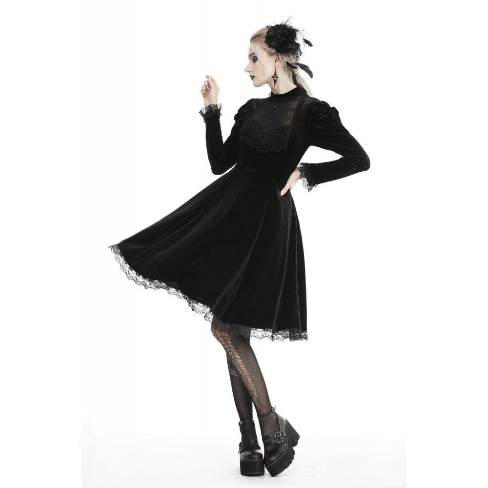 Darkinlove Women's Vintage Lace Collar Velet Dresses