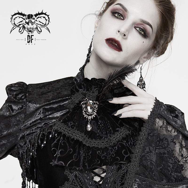 Gothic Jacquard Feather Rhinestone Velet Ties