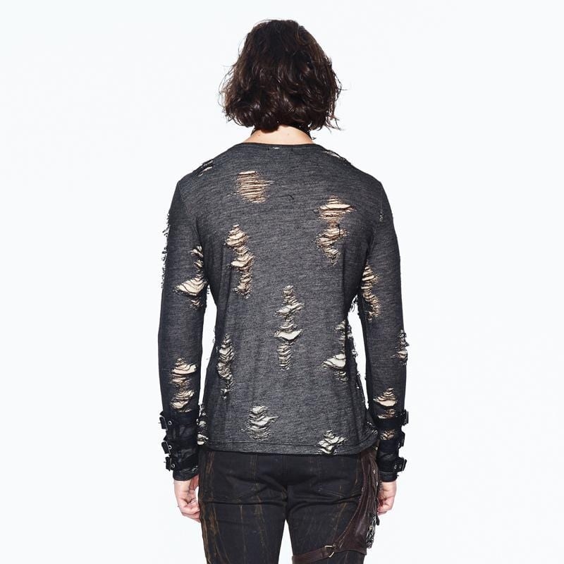 DEVIL FASHION Men's Distressed Round Neck Goth T-Shirt