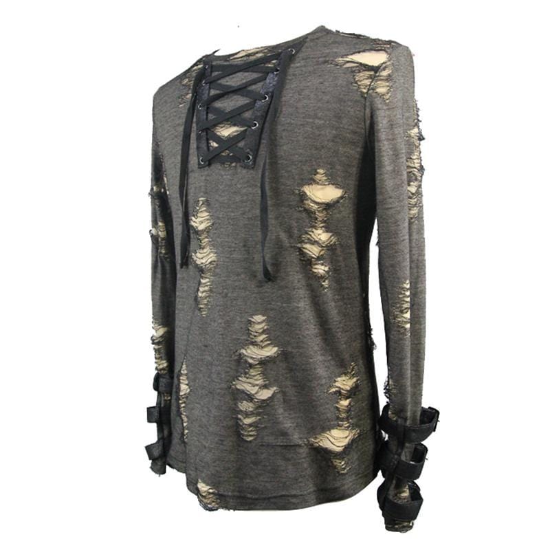 DEVIL FASHION Men's Distressed Round Neck Goth T-Shirt