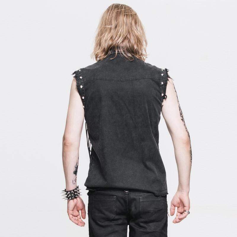 DEVIL FASHION Men's Distressed Sleeveless Punk Shirt