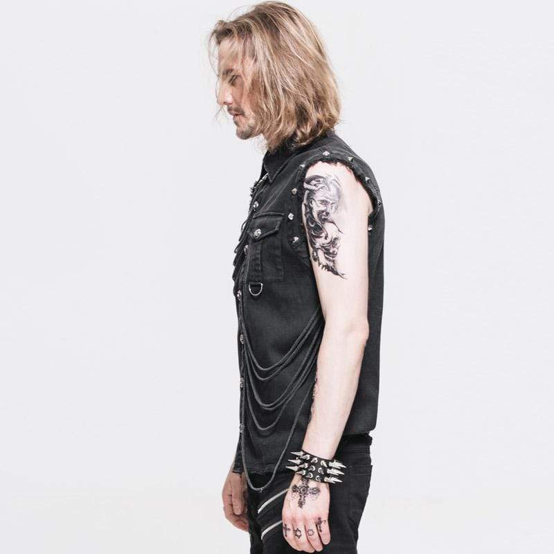 DEVIL FASHION Men's Distressed Sleeveless Punk Shirt