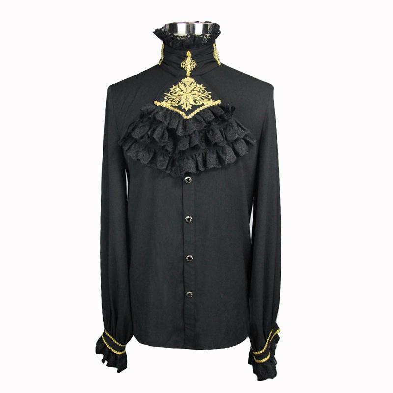 Men's Goth Dress Shirt With Ornamental Jabot