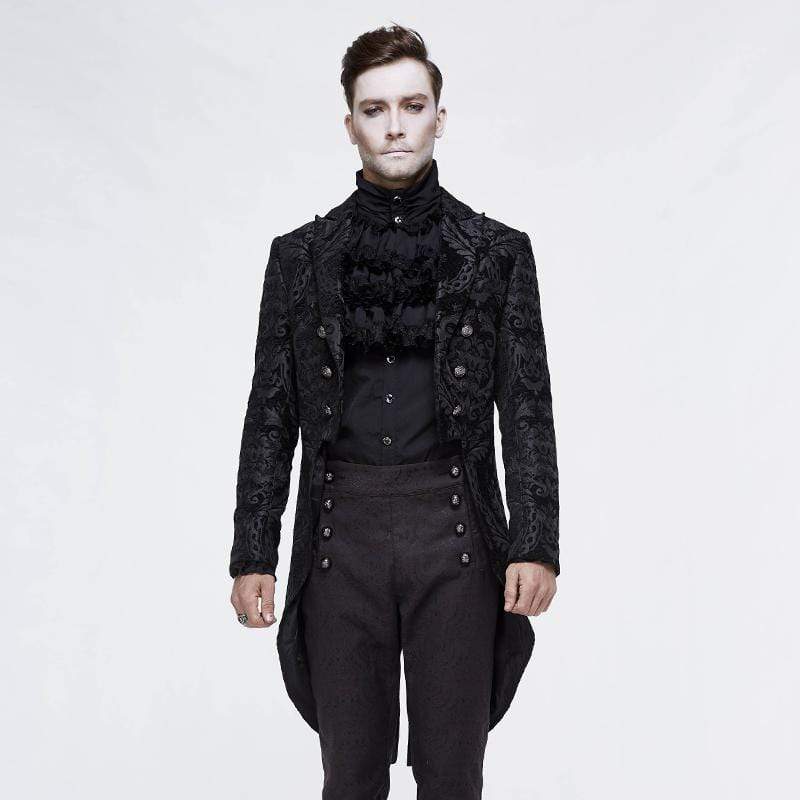 DEVIL FASHION Men's Goth Jacquard Double-breasted Black Dovetail Overcoat