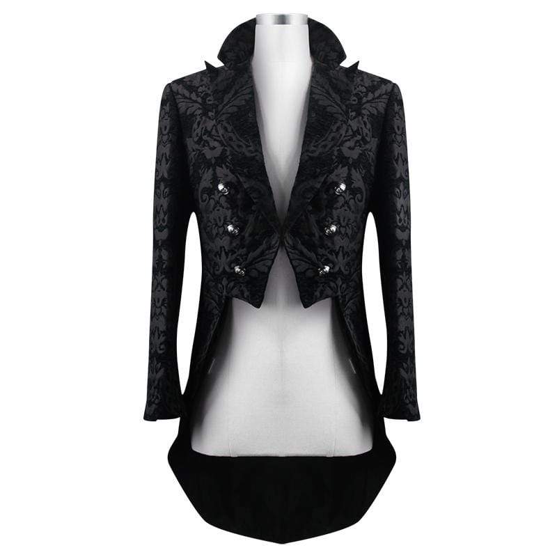 DEVIL FASHION Men's Goth Jacquard Double-breasted Black Dovetail Overcoat