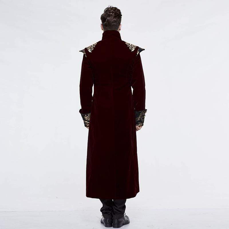 DEVIL FASHION Men's Goth Jacquard Dovetail overcoat Red