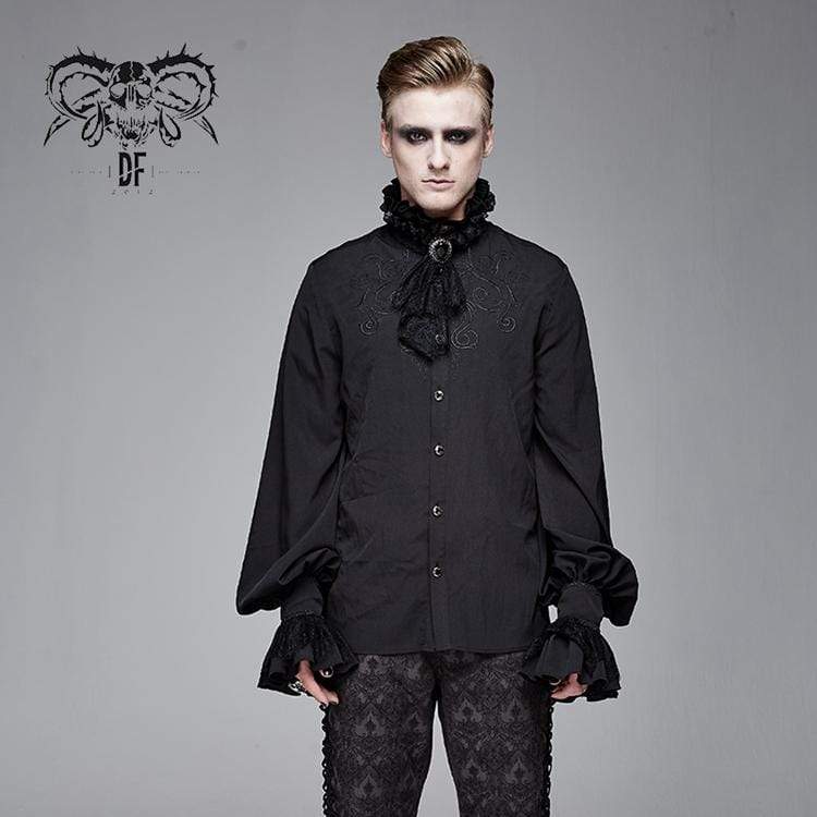 DEVIL FASHION Men's Goth Puff Sleeved Shirt With Bow tie