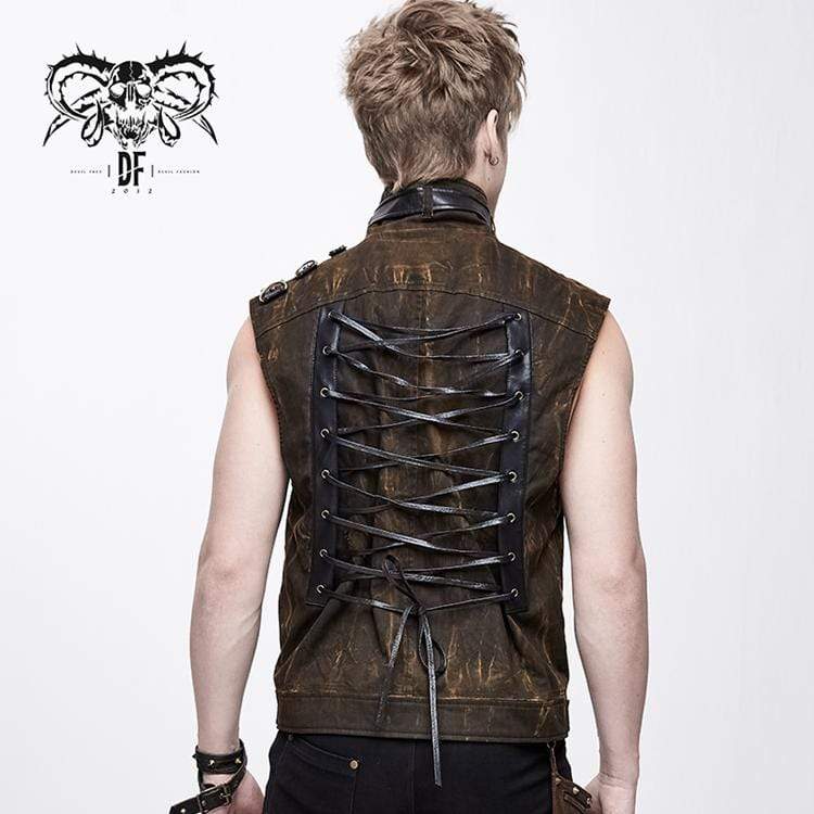 Men's Goth Stand Collar Rivets Waistcoat