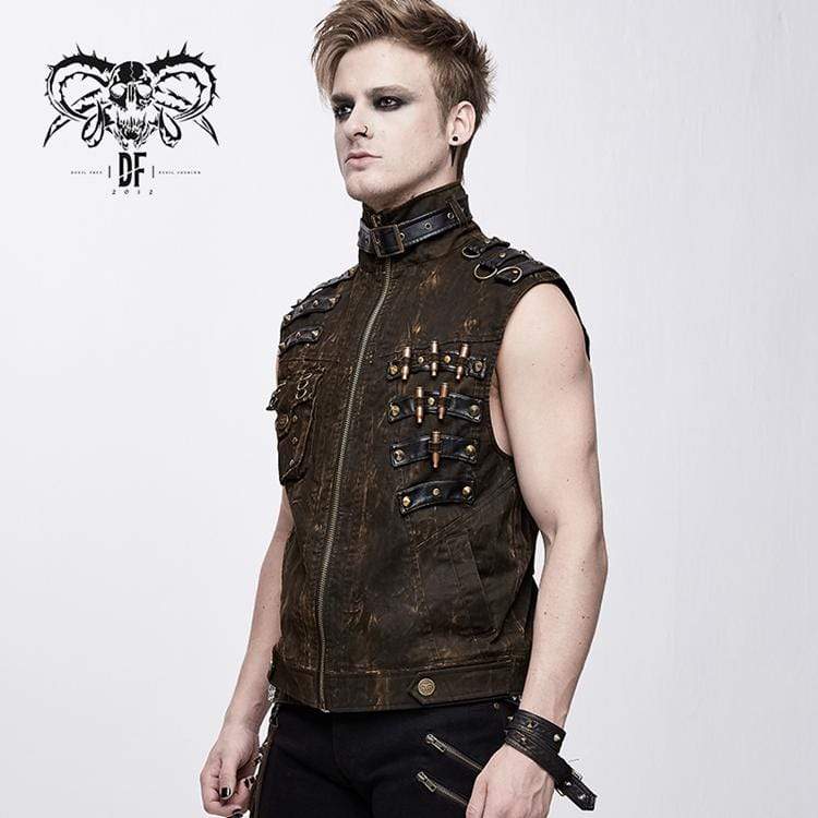 Men's Goth Stand Collar Rivets Waistcoat
