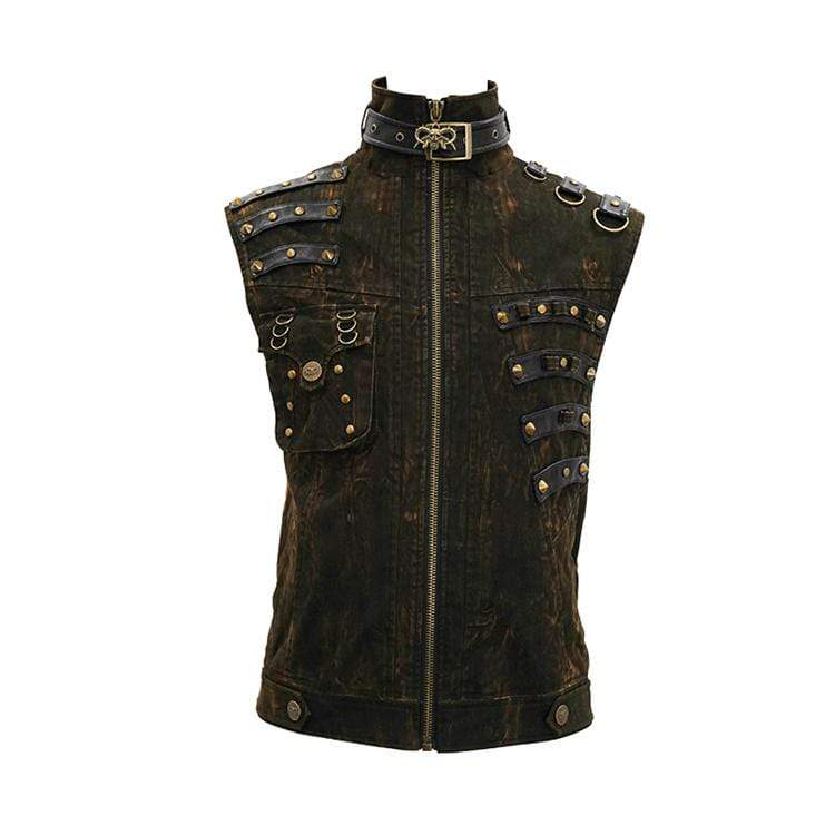 Men's Goth Stand Collar Rivets Waistcoat