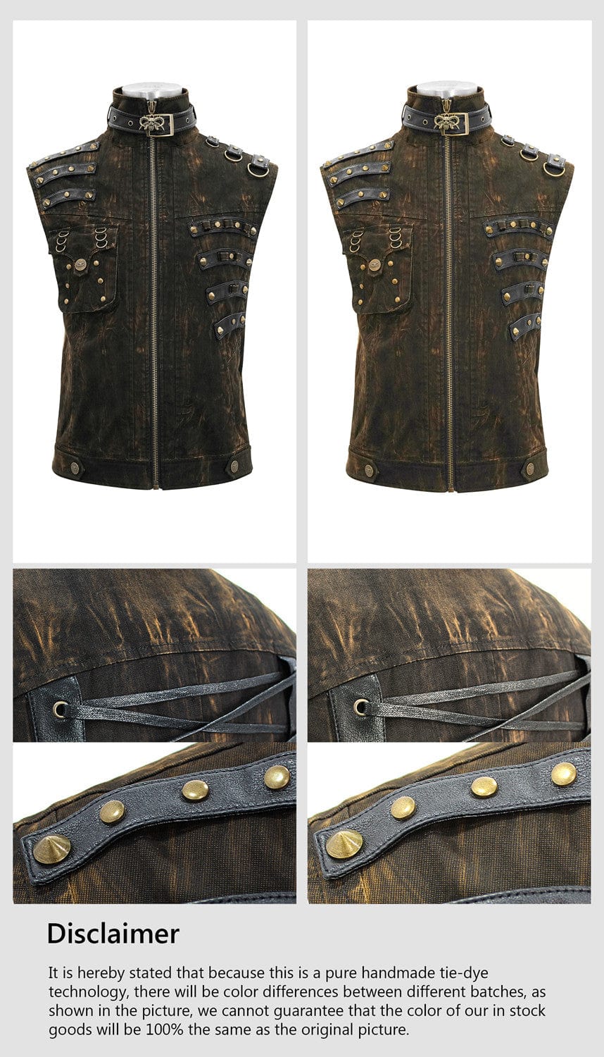 DEVIL FASHION Men's Goth Stand Collar Rivets Waistcoat