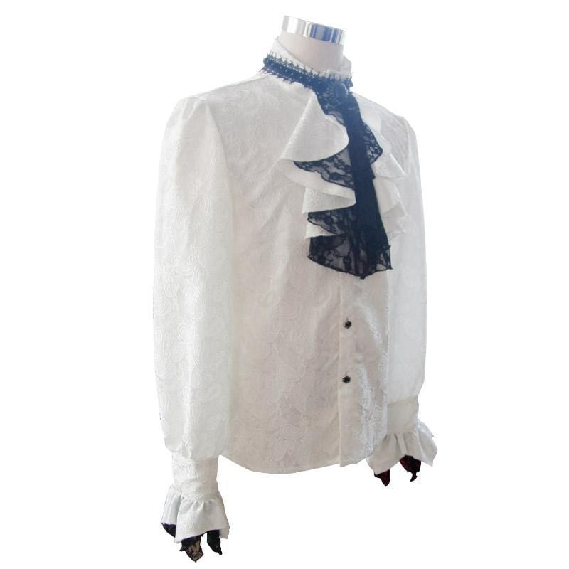 DEVIL FASHION Men's Goth Style Self Design Shirt with Jabot