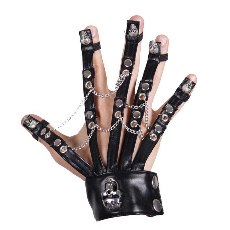 DEVIL FASHION Men's Goth Wrist Band With Finger Extensions