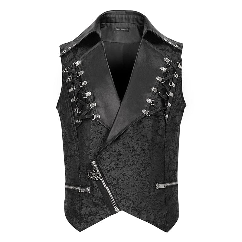DEVIL FASHION Men's Gothic Asymmetric Zipper Lace-up Waistcoat