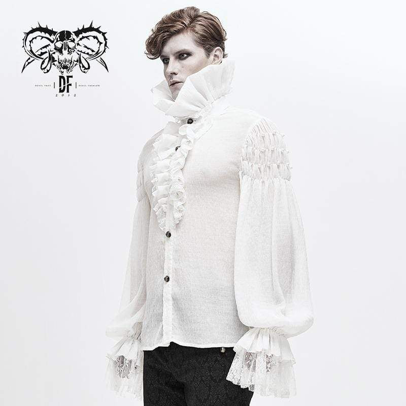 Men's Gothic Falbala Collar Ruffles Puff Sleeves Shirts With Beads