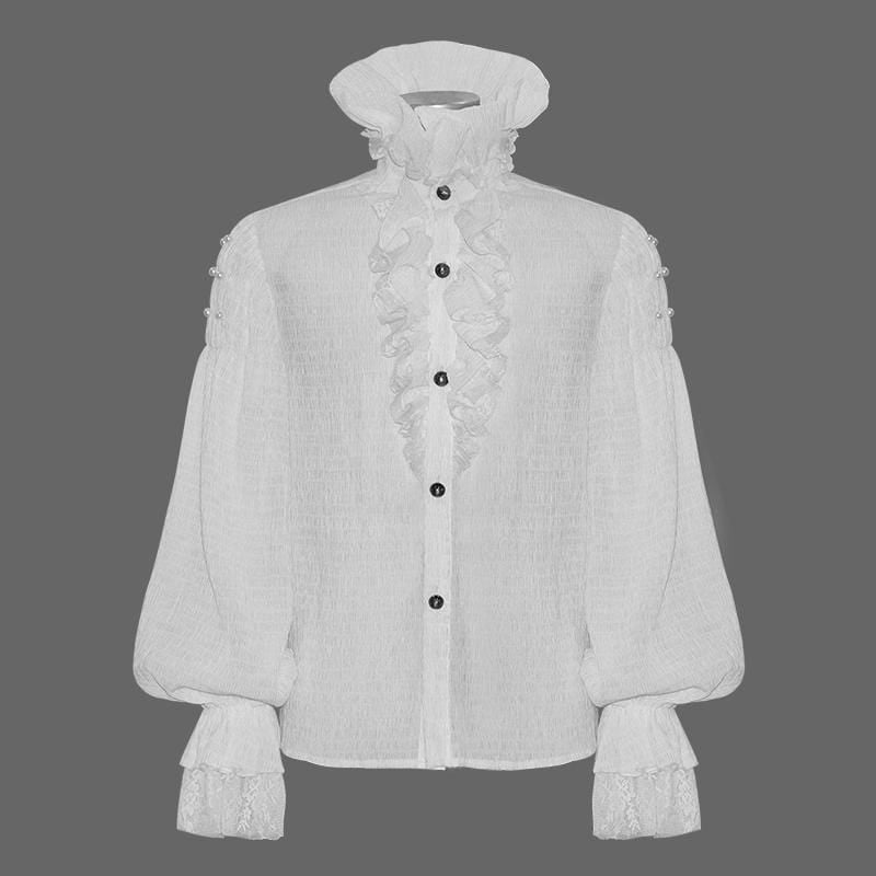 Men's Gothic Falbala Collar Ruffles Puff Sleeves Shirts With Beads